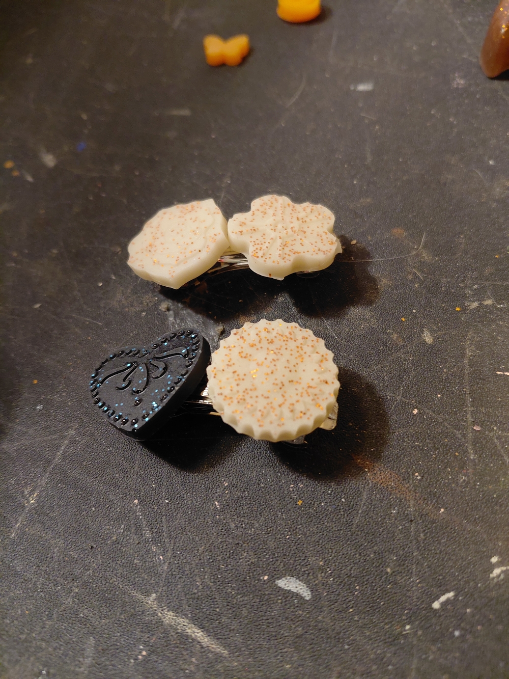 Handmade Cream & Black Decorative Hair Clips - Set of 2